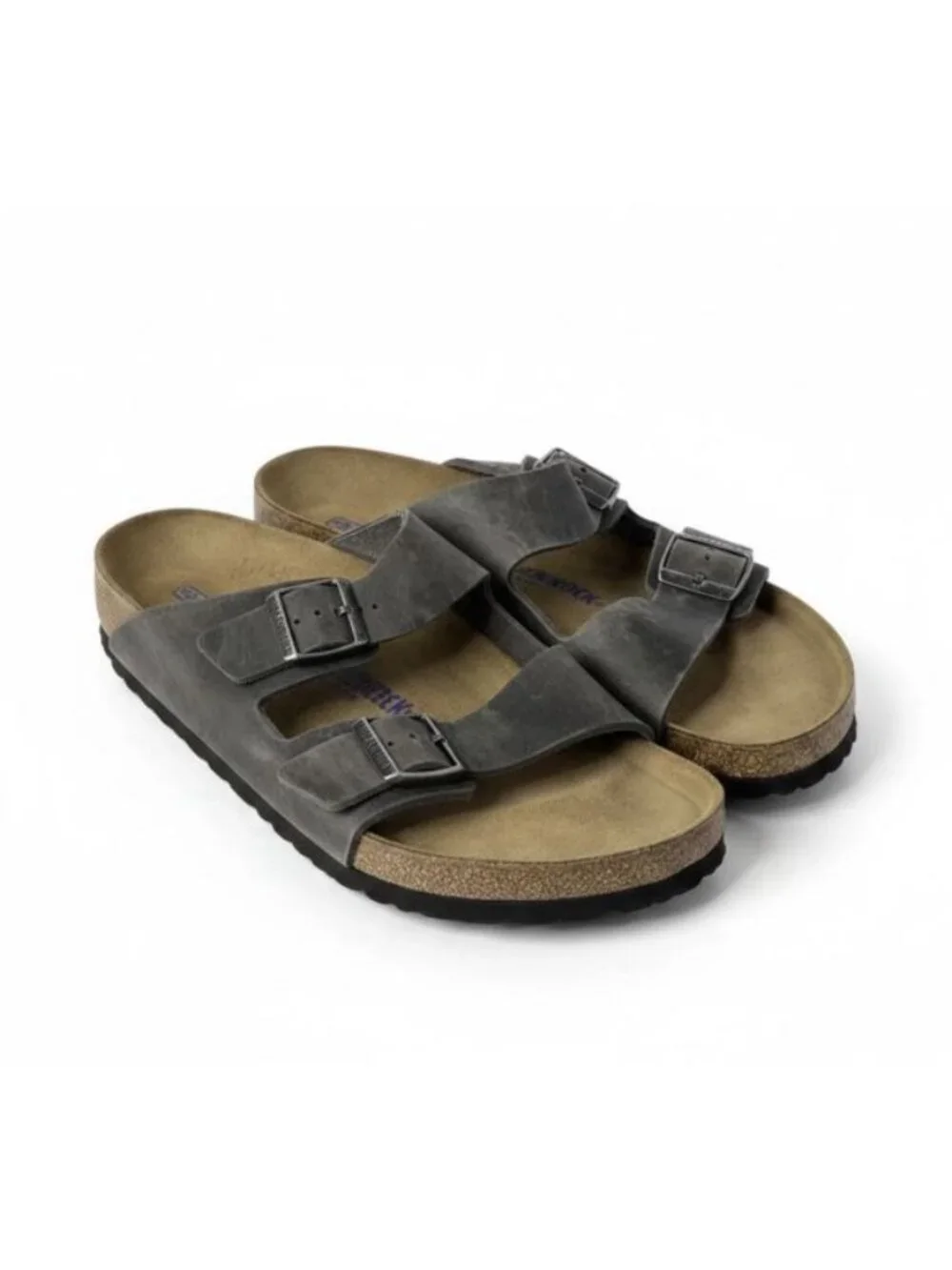 Birkenstock Arizona Men’s Soft Foot Bed Slide Sandal in Iron Size 12